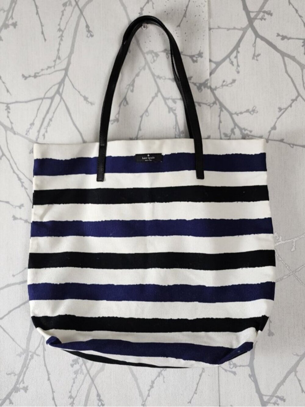Kate Space Navy Black Stripe Canvas Lightweight Tote - Picture 1 of 3
